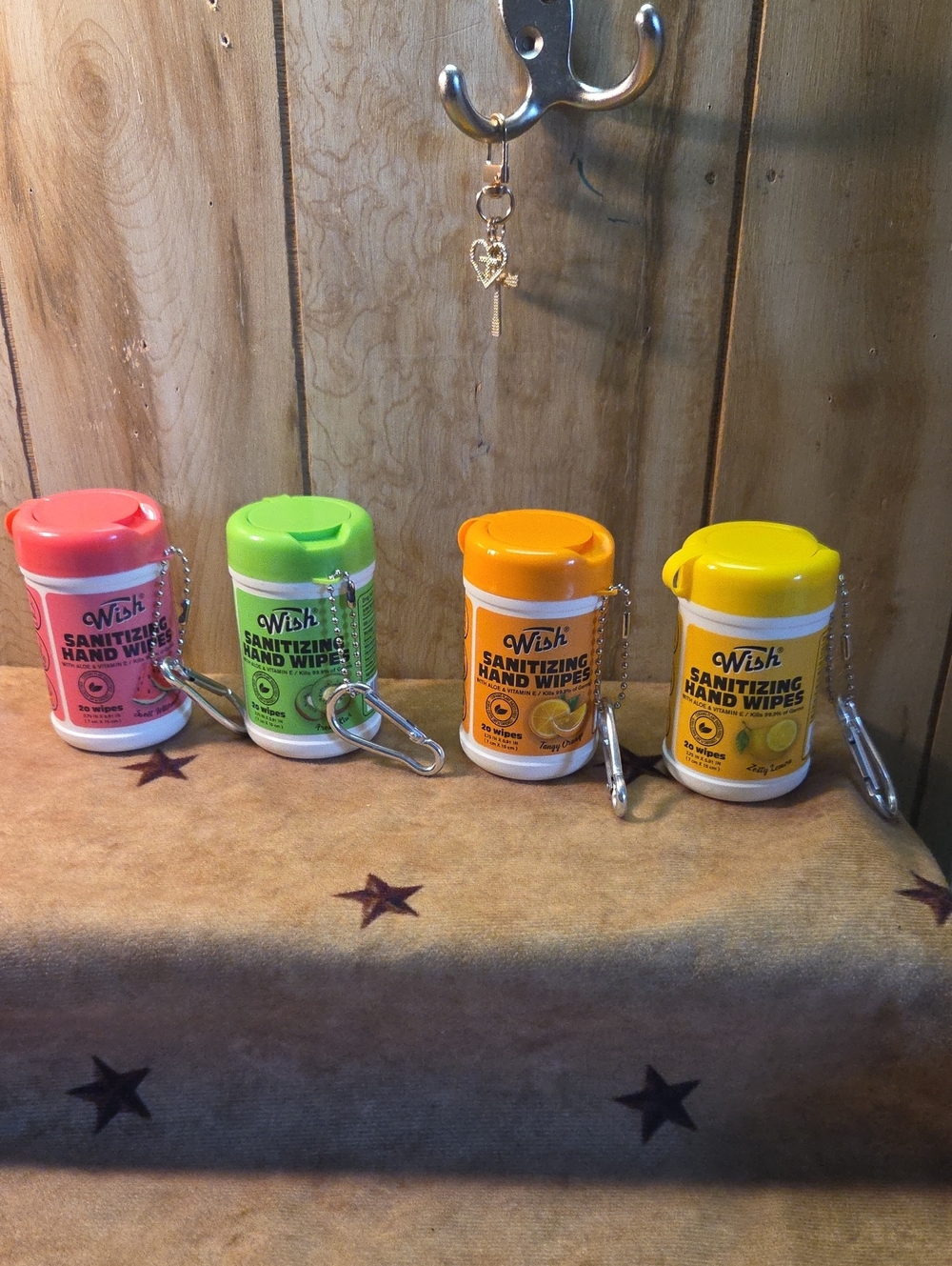 4 For 20 Wish Sanitizing Hand Wipes Keychain - Assorted Bright Colors